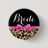 Leopard Hot Pink Bow Bride Wedding Button (Voorkant)