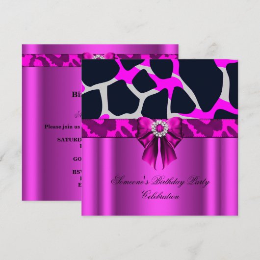 Leopard Hot Pink Bow Diamonds Animal Print Kaart (Voorkant / Achterkant)