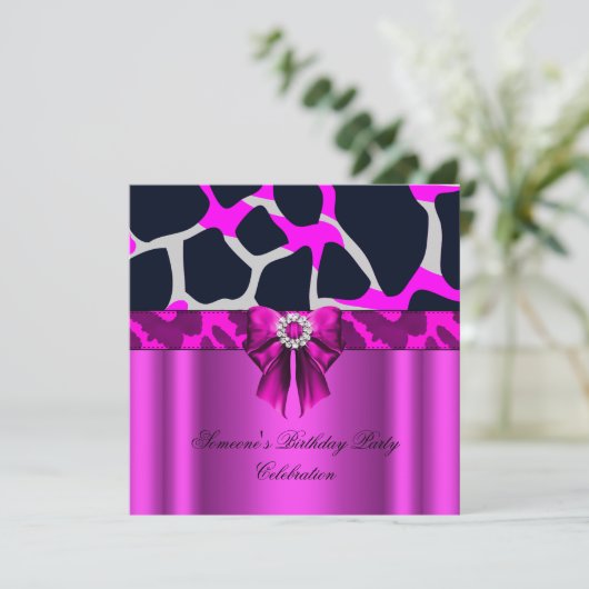 Leopard Hot Pink Bow Diamonds Animal Print Kaart (Staand voorkant)