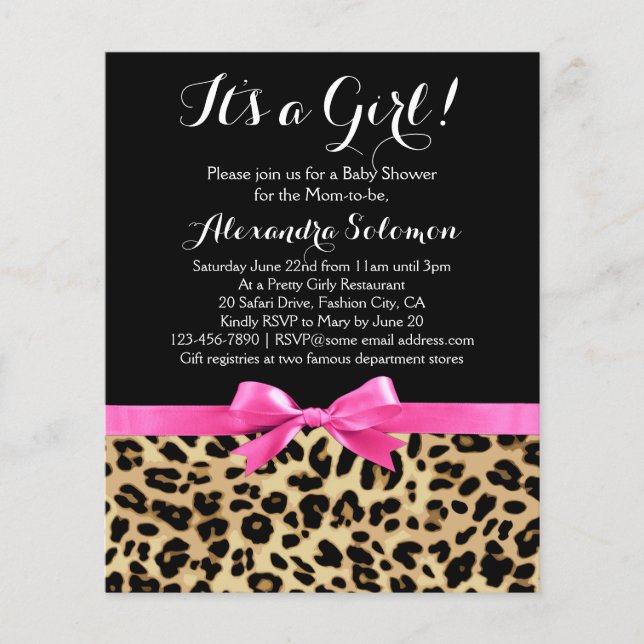 Leopard Hot Pink Bow's a Girl Safari Baby shower (Voorkant)