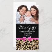 Leopard Hot Pink Bow's a Girl Safari Baby shower Aankondiging (Voorkant / Achterkant)