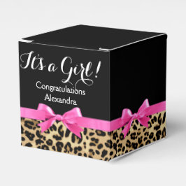 Leopard Hot Pink Bow's a Girl Safari Baby shower Bedankdoosjes