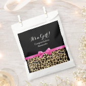 Leopard Hot Pink Bow's a Girl Safari Baby shower Bedankzakje (Geknipt)