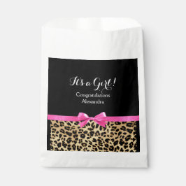Leopard Hot Pink Bow's a Girl Safari Baby shower Bedankzakje