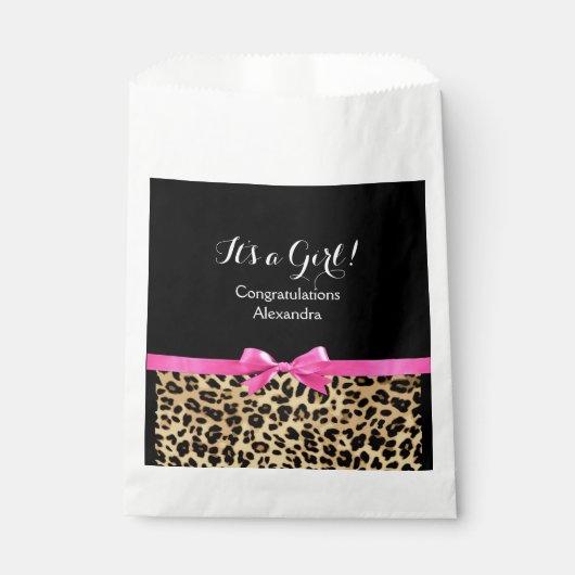 Leopard Hot Pink Bow's a Girl Safari Baby shower Bedankzakje