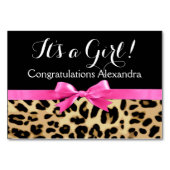 Leopard Hot Pink Bow's a Girl Safari Baby shower Kaart (Voorkant)