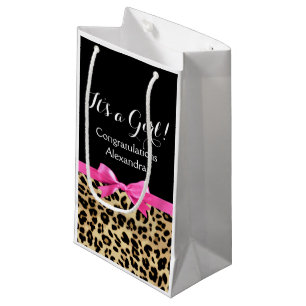 Leopard Hot Pink Bow's a Girl Safari Baby shower Klein Cadeauzakje