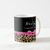 Leopard Hot Pink Bow's a Girl Safari Baby shower Koffiemok (Voorkant rechts)