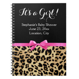 Leopard Hot Pink Bow's a Girl Safari Baby shower Notitieboek