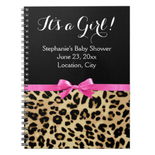 Leopard Hot Pink Bow's a Girl Safari Baby shower Notitieboek