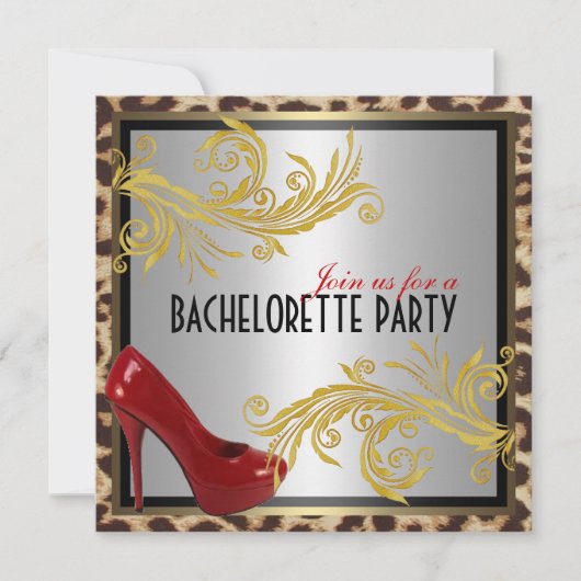 Leopard & Hot Red Heels Bachelorette Party nodigt  Kaart (Voorkant)