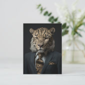 Leopard in a Business Suit fantasy art Briefkaart (Staand voorkant)