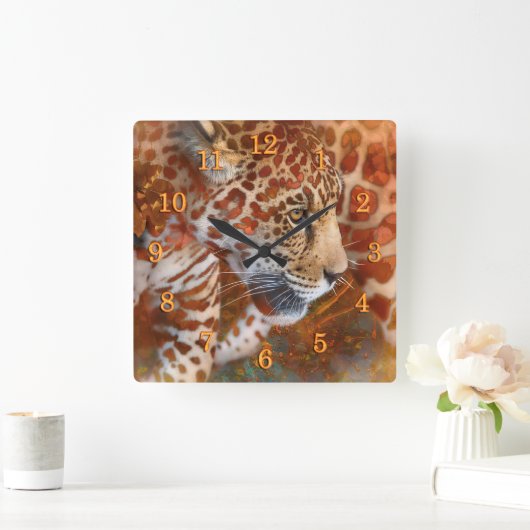 LEOPARD IN KLEUREN VIERKANTE KLOK (Huis)