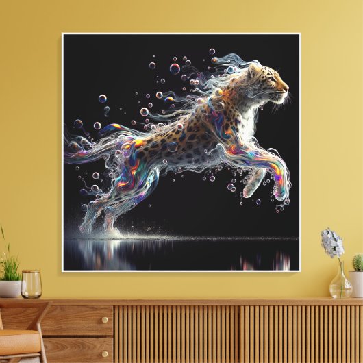 leopard in mid-leap canvas afdruk (Insitu (Woonkamer))