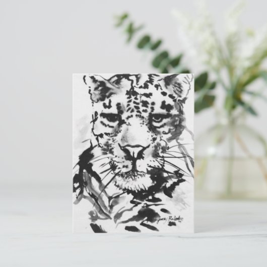 Leopard InkWash Briefkaart (Staand voorkant)