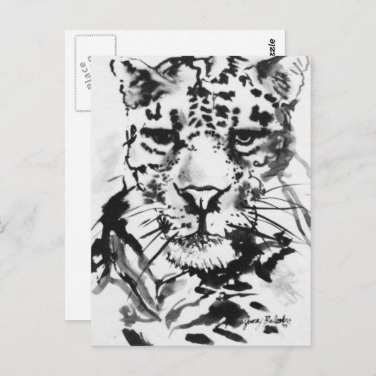 Leopard InkWash Briefkaart (Voorkant / Achterkant)