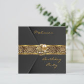Leopard Invitation Elegant Black Velvet Gold jewel Kaart (Staand voorkant)