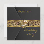 Leopard Invitation Elegant Black Velvet Gold jewel Kaart (Voorkant)