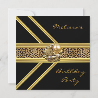 Leopard Invitation Elegant Black Velvet Gold jewel Kaart