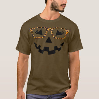 Leopard JackOLantern Face glasse Pumpkin Eyelashes T-shirt