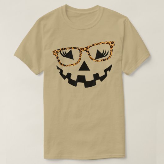Leopard JackOLantern Face glasse Pumpkin Eyelashes T-shirt (Design voorkant)