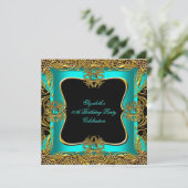 Leopard Jade Blauwgroen Gold Jewel Black Birthday  Kaart (Staand voorkant)