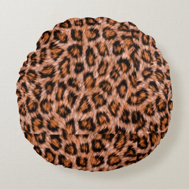 Leopard Jaguar Cat Brown bontpatroon-24609 Rond Kussen (Voorkant)
