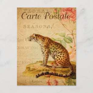  Leopard Jaguar Wild Animal Floral Frans Briefkaart