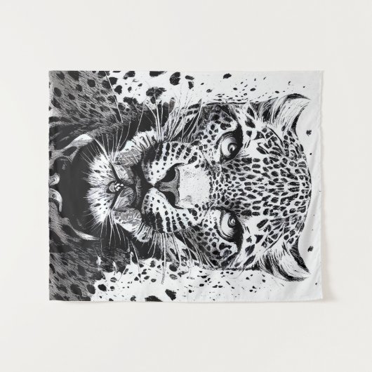 Leopard Jaguar Wild Natuur Illustratie Lijn Epic Wandkleed (Voorkant (horizontaal))