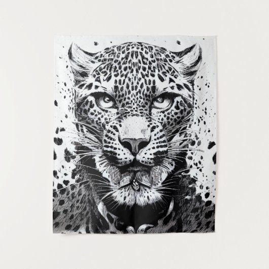 Leopard Jaguar Wild Natuur Illustratie Lijn Epic Wandkleed (Voorkant)