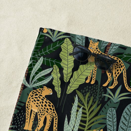 Leopard Jungle Forest Illustration Seamless Custom Strandlaken (In situ)