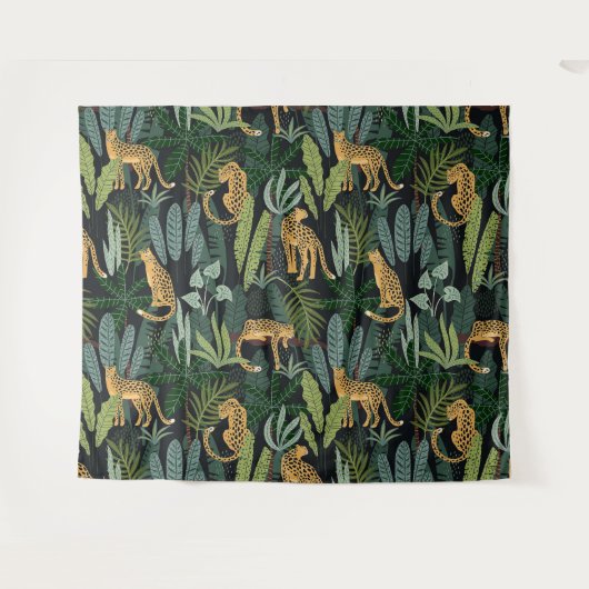 Leopard Jungle Forest Illustration Seamless Custom Wandkleed (Voorkant (horizontaal))