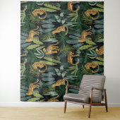 Leopard Jungle Forest Illustration Seamless Custom Wandkleed (In situ)