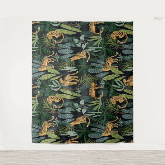 Leopard Jungle Forest Illustration Seamless Custom Wandkleed (Voorkant)