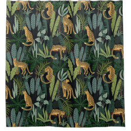 Leopard Jungle Forest Illustration Seamless  Douchegordijn