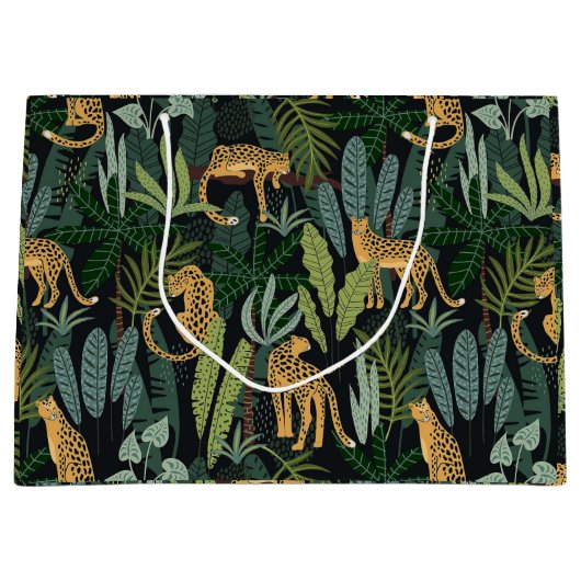 Leopard Jungle Forest Illustration Seamless Groot Cadeauzakje (Voorkant)