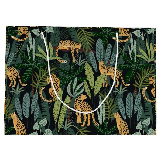 Leopard Jungle Forest Illustration Seamless Groot Cadeauzakje (Achterkant)