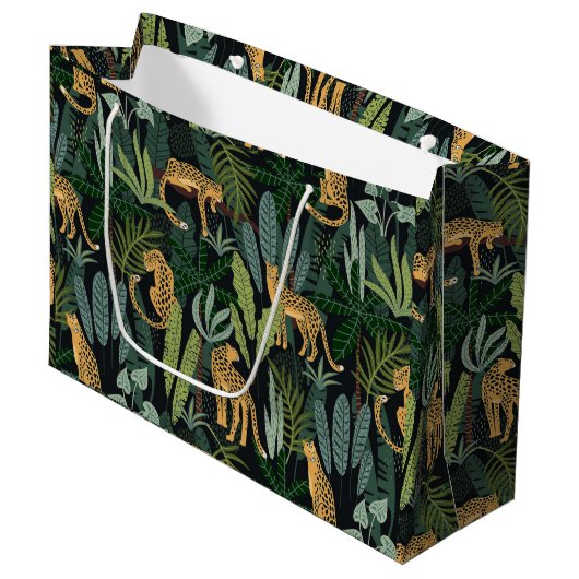 Leopard Jungle Forest Illustration Seamless Groot Cadeauzakje (Voorkant Gekanteld)