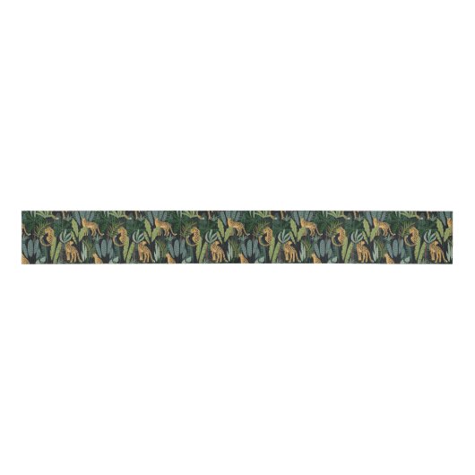 Leopard Jungle Forest Illustration Seamless  Grosgrain Lint (Voorkant)
