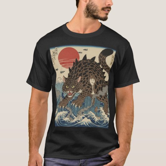Leopard Kaiju Ukiyo-e Wave T-shirt (Voorkant)