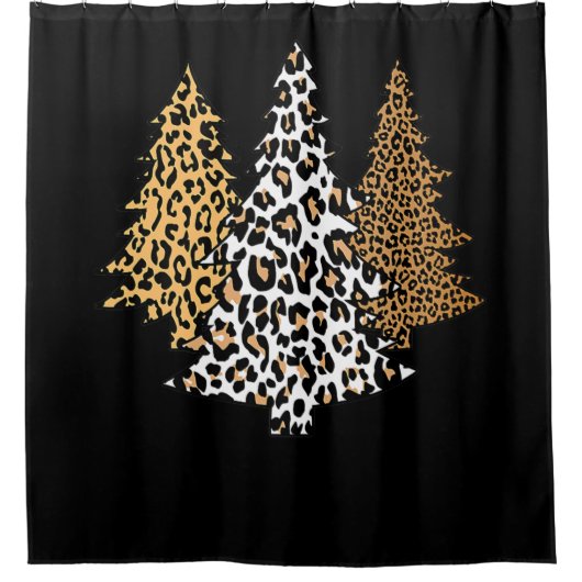 leopard kerstbomen cheetah cadeau voor kunstdrukke douchegordijn (Voorkant)