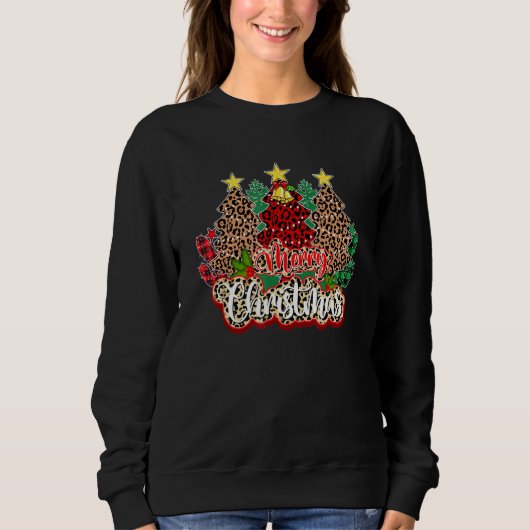 Leopard-kerstboom Lights Xmas Feestdagen Pajama Trui (Voorkant)