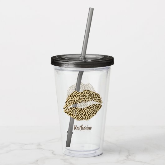 Leopard Kiss - gepersonaliseerd Acryl Drinkbeker (Achterkant)