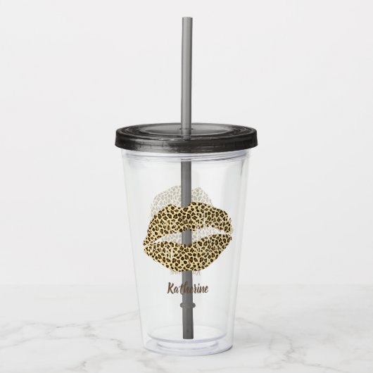 Leopard Kiss - gepersonaliseerd Acryl Drinkbeker (Voorkant)