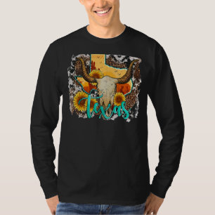 Leopard Koeienhuid Sunflower Bull Skull Texas Dese T-shirt