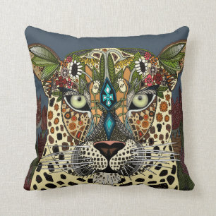 leopard koningin blauw kussen
