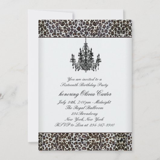 Leopard kroonluchter Sweet Sixteen verjaardagsfees Kaart (Achterkant)