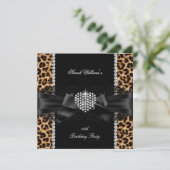 Leopard Lace Diamond Heart Birthday Party Kaart (Staand voorkant)