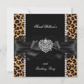 Leopard Lace Diamond Heart Birthday Party Kaart (Voorkant)