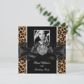 Leopard Lace Diamond Heart Foto Birthday Party Kaart (Staand voorkant)